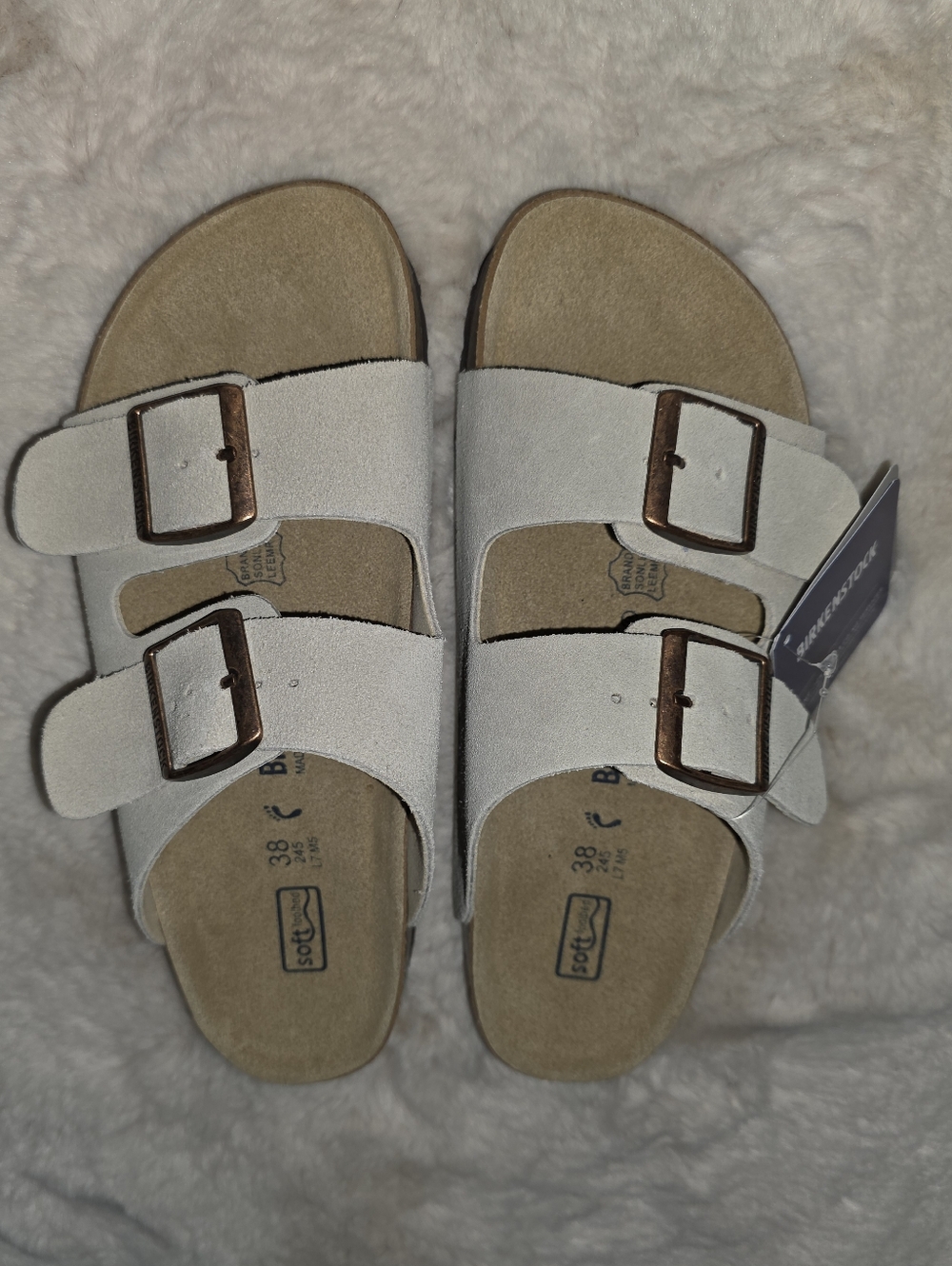 Birkenstock Arizona Soft Footbed Suede Leather Antique White Size 7/38 - Picture 2 of 8